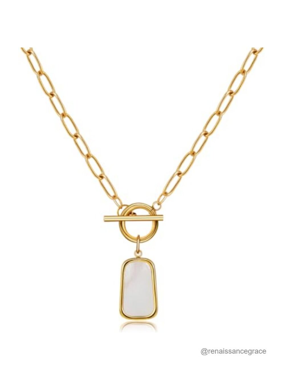 Natural White Shell Pendant Necklace 18K Gold Plated Toggle Clasp Dainty 20 Inch